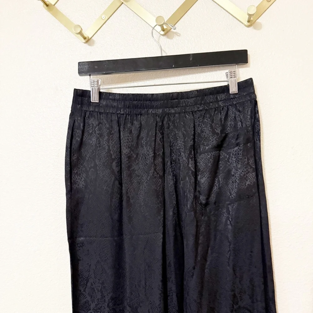 NWT The Kooples Jacquard Satin Snakeskin Black Drawstring Elastic Waist Pants